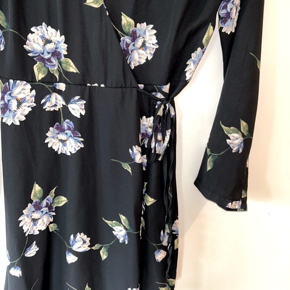 Lush Francesca floral wrap black mini dress, size XS, EUC - Picture 3 of 4